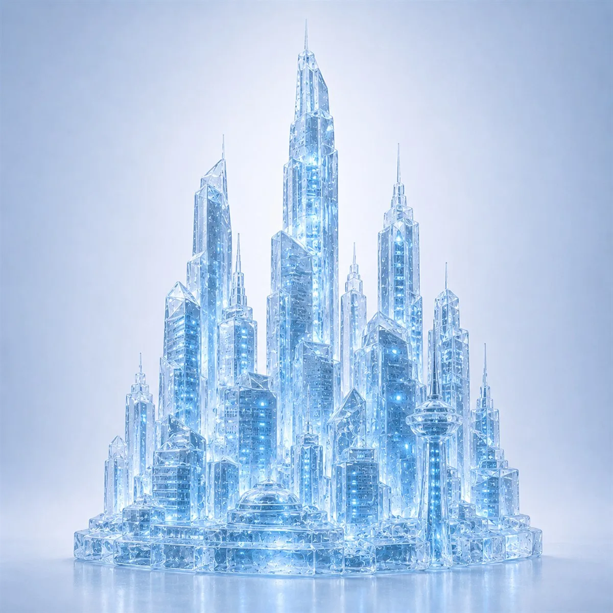 Futuristic city sculpted in crystalline ice
