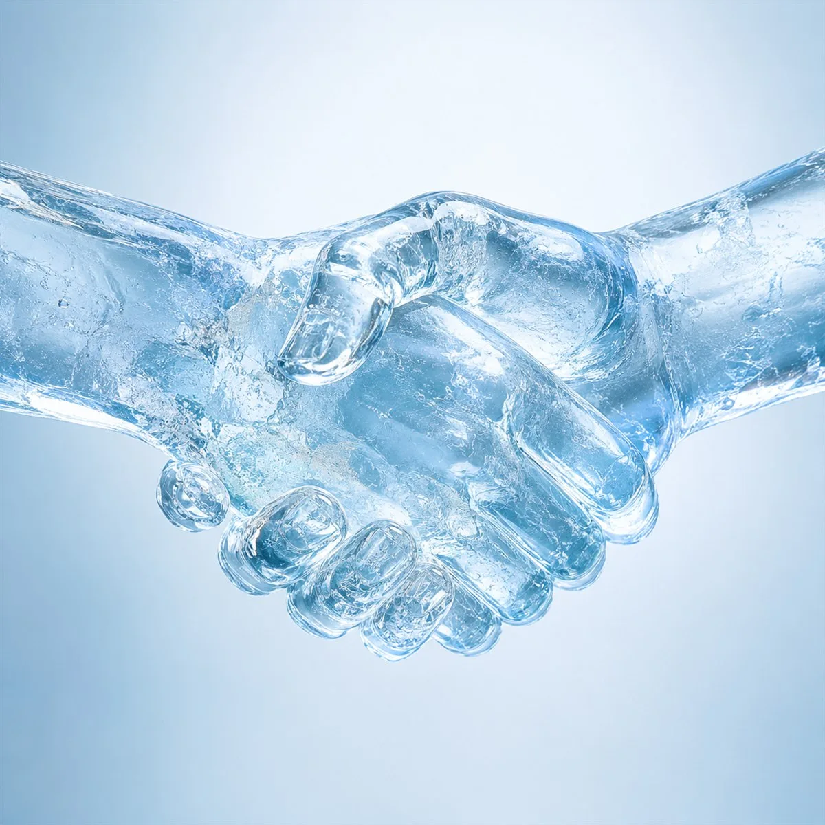 Partnership handshake sculpted in crystalline ice
